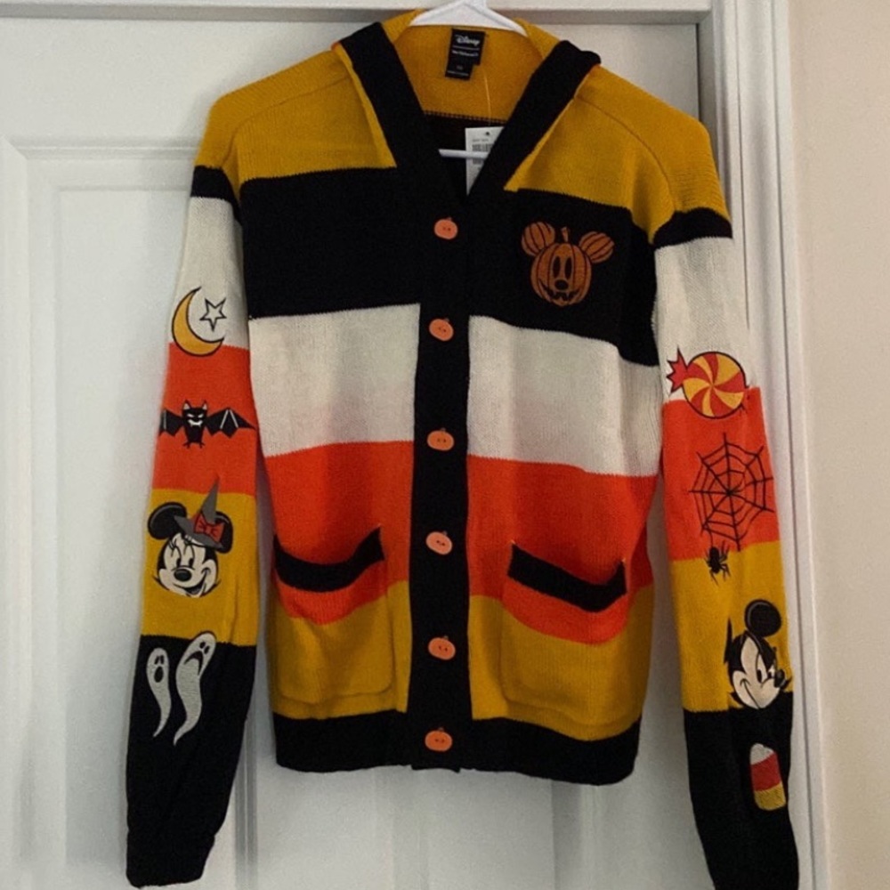 NWT Disney Halloween Candy Corn Mickey Cardigan Sweater XS